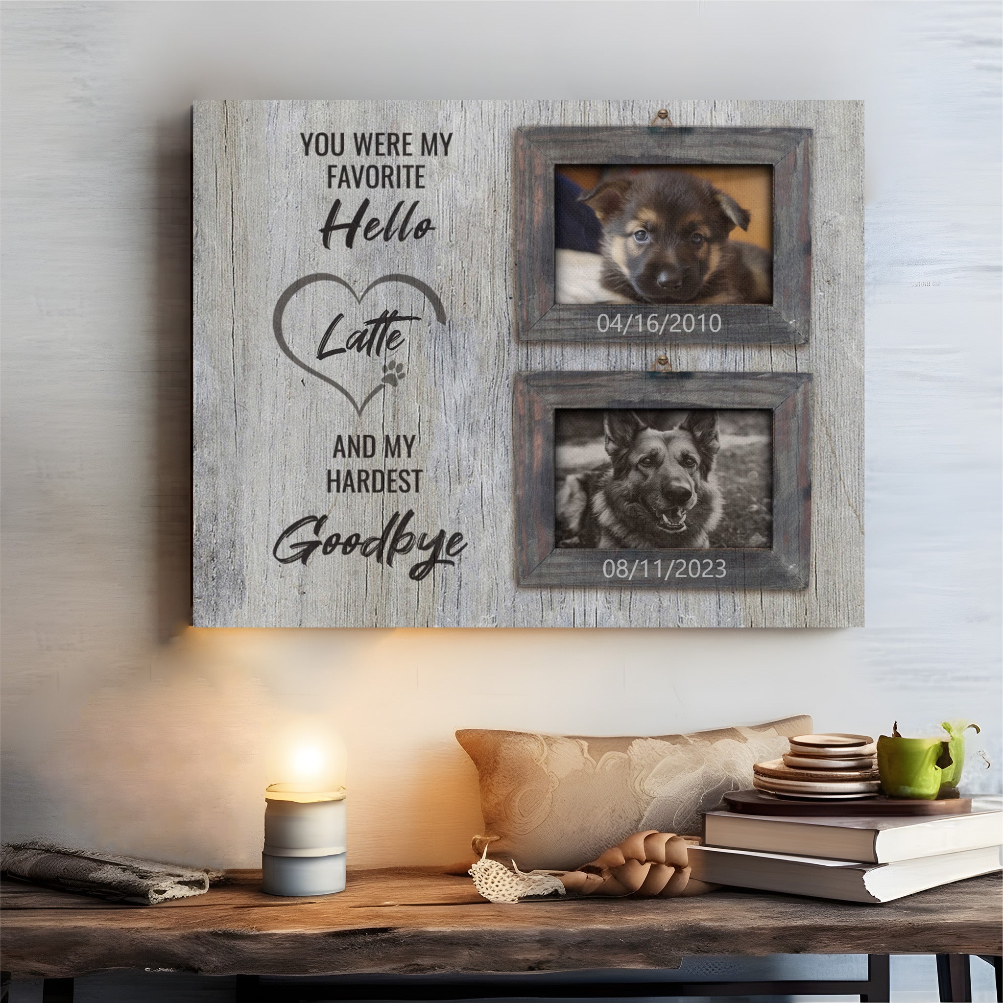 Hardest Goodbye, Hang and Place - Personalized Canvas Print Pet Memorial