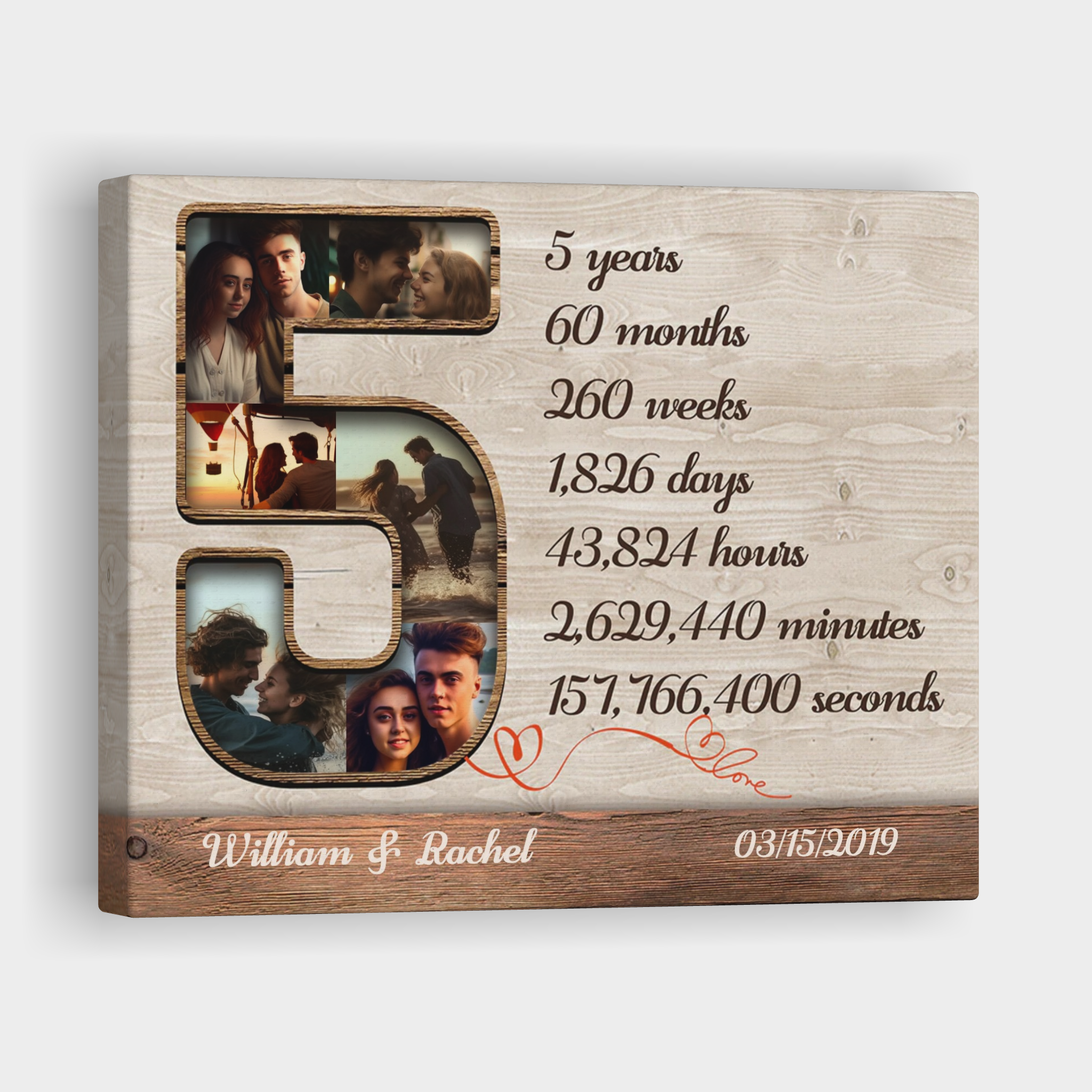 Five Years Collage - 5th Anniversary Custom Canvas Print