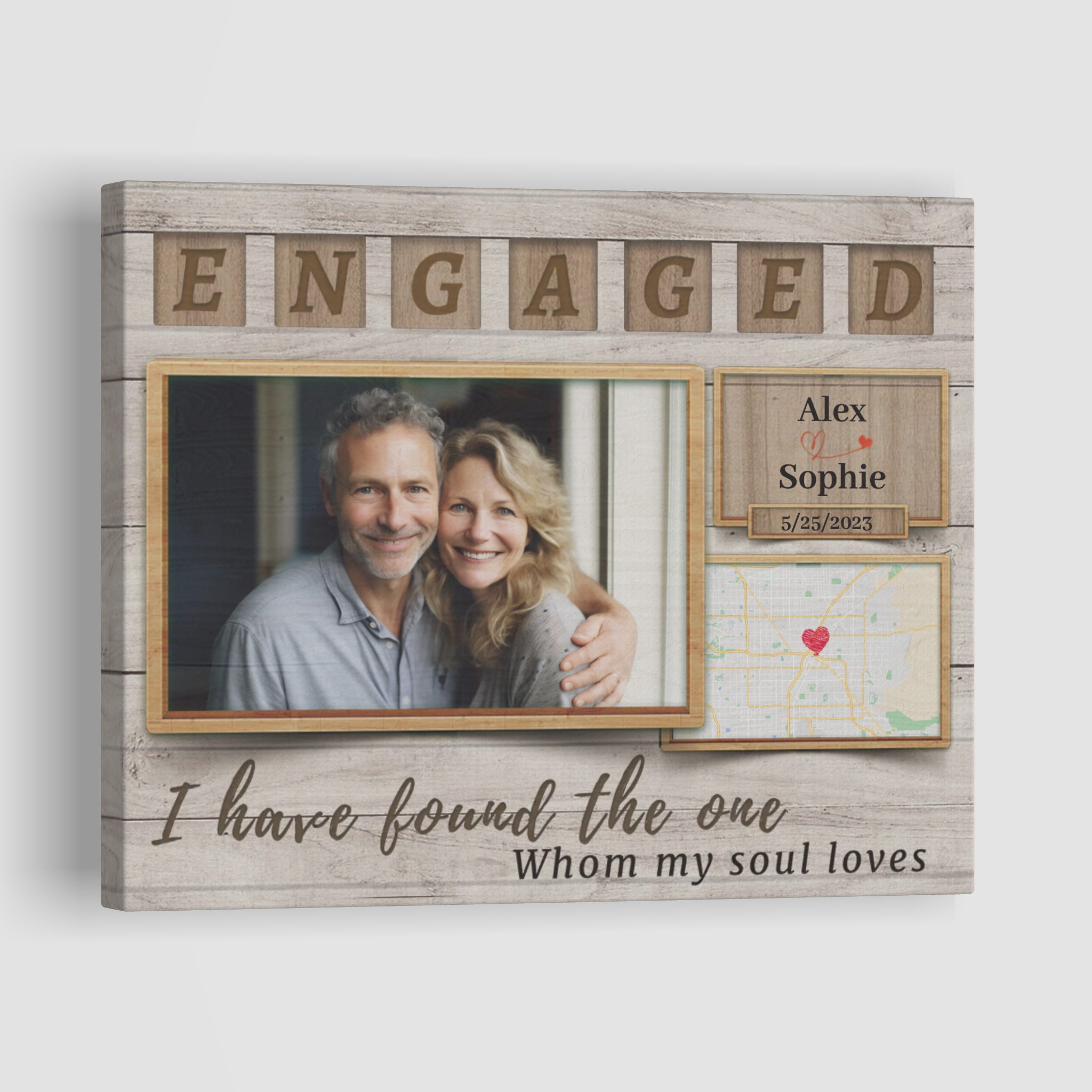 Newly Engaged - Custom Map Canvas Print
