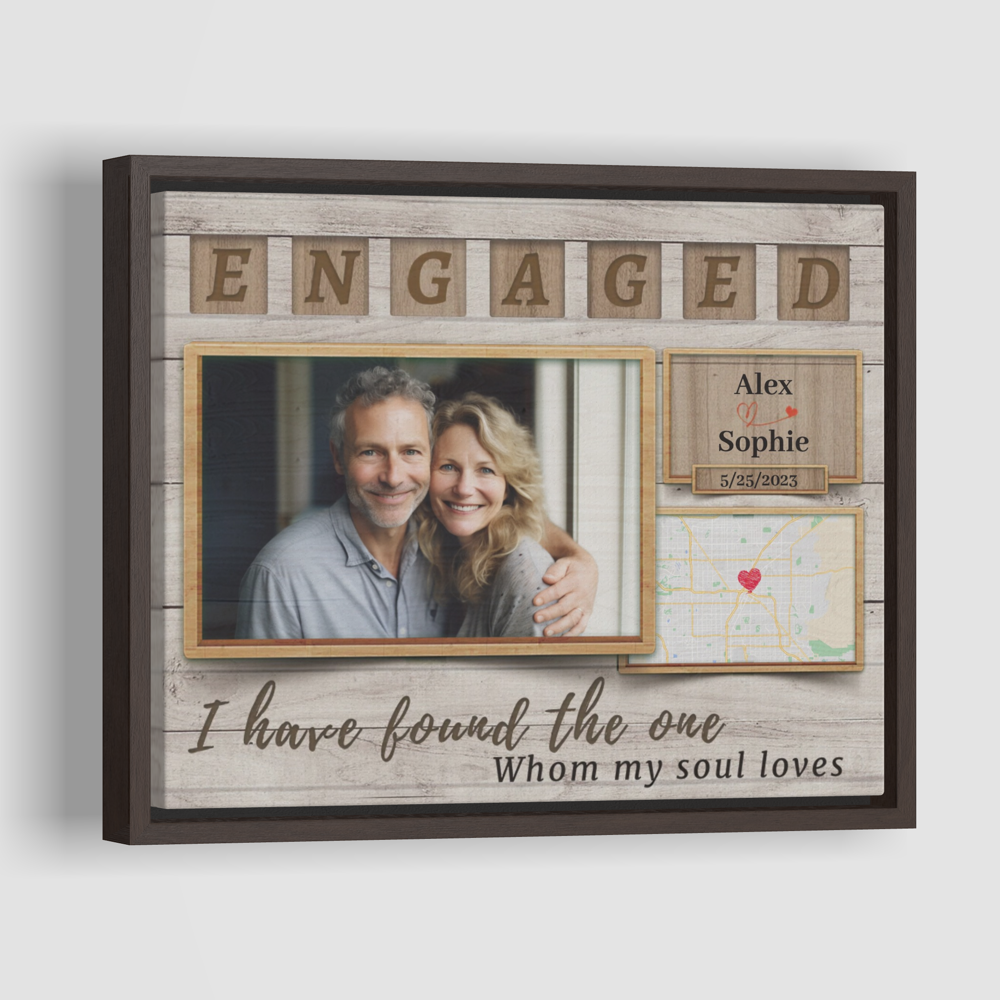 Newly Engaged - Custom Map Canvas Print