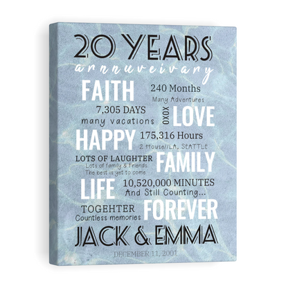 20 Year Milestone Anniversary - Personalized Canvas Print Anniversary Gifts