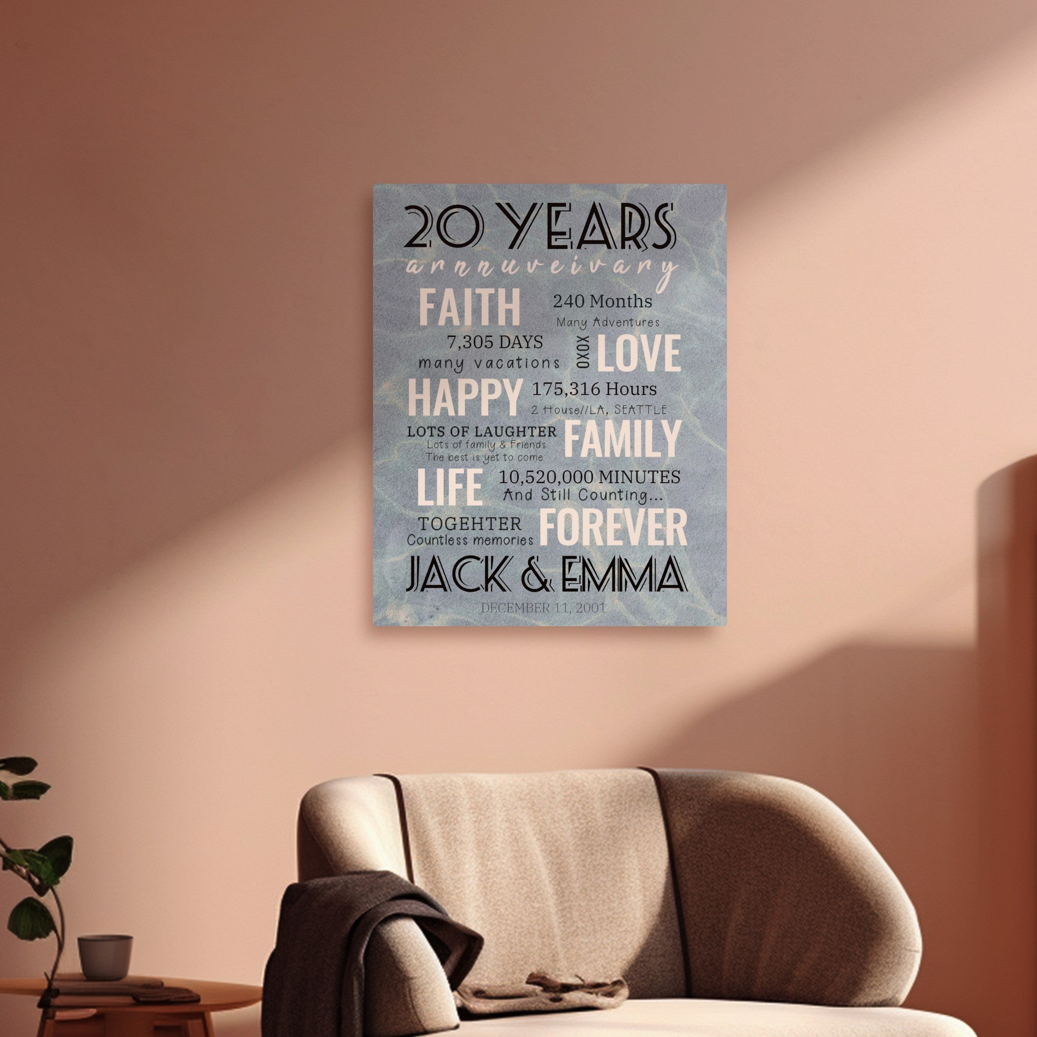 20 Year Milestone Anniversary - Personalized Canvas Print Anniversary Gifts