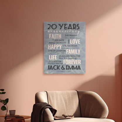 20 Year Milestone Anniversary - Personalized Canvas Print Anniversary Gifts