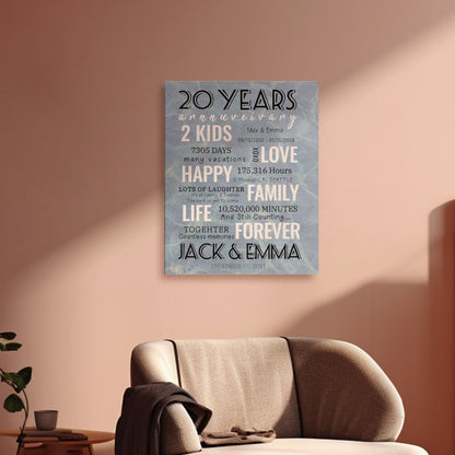20 Year Milestone Anniversary - Personalized Canvas Print Anniversary Gifts