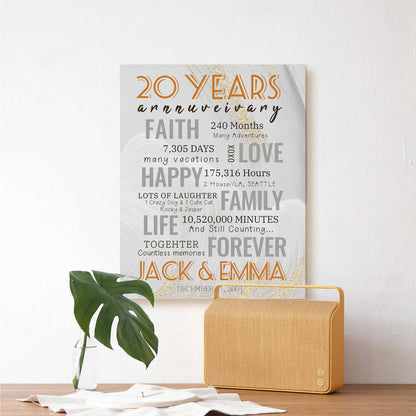 20 Year Milestone Anniversary - Personalized Canvas Print Anniversary Gifts