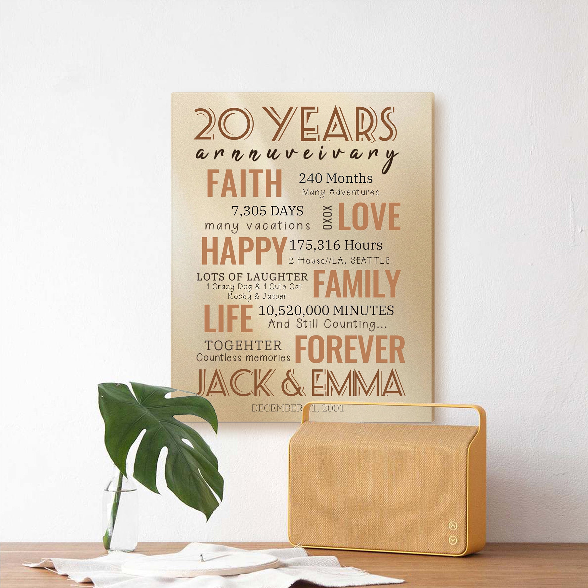 20 Year Milestone Anniversary - Personalized Canvas Print Anniversary Gifts