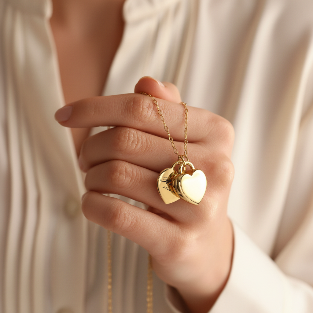 Heart Urn Necklace — Personalized 14K Gold–Plated Double Heart Cremation Pendant