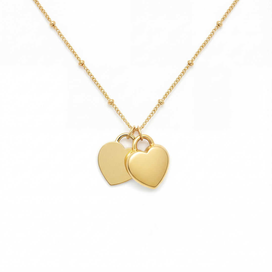 Heart Urn Necklace — Personalized 14K Gold–Plated Double Heart Cremation Pendant